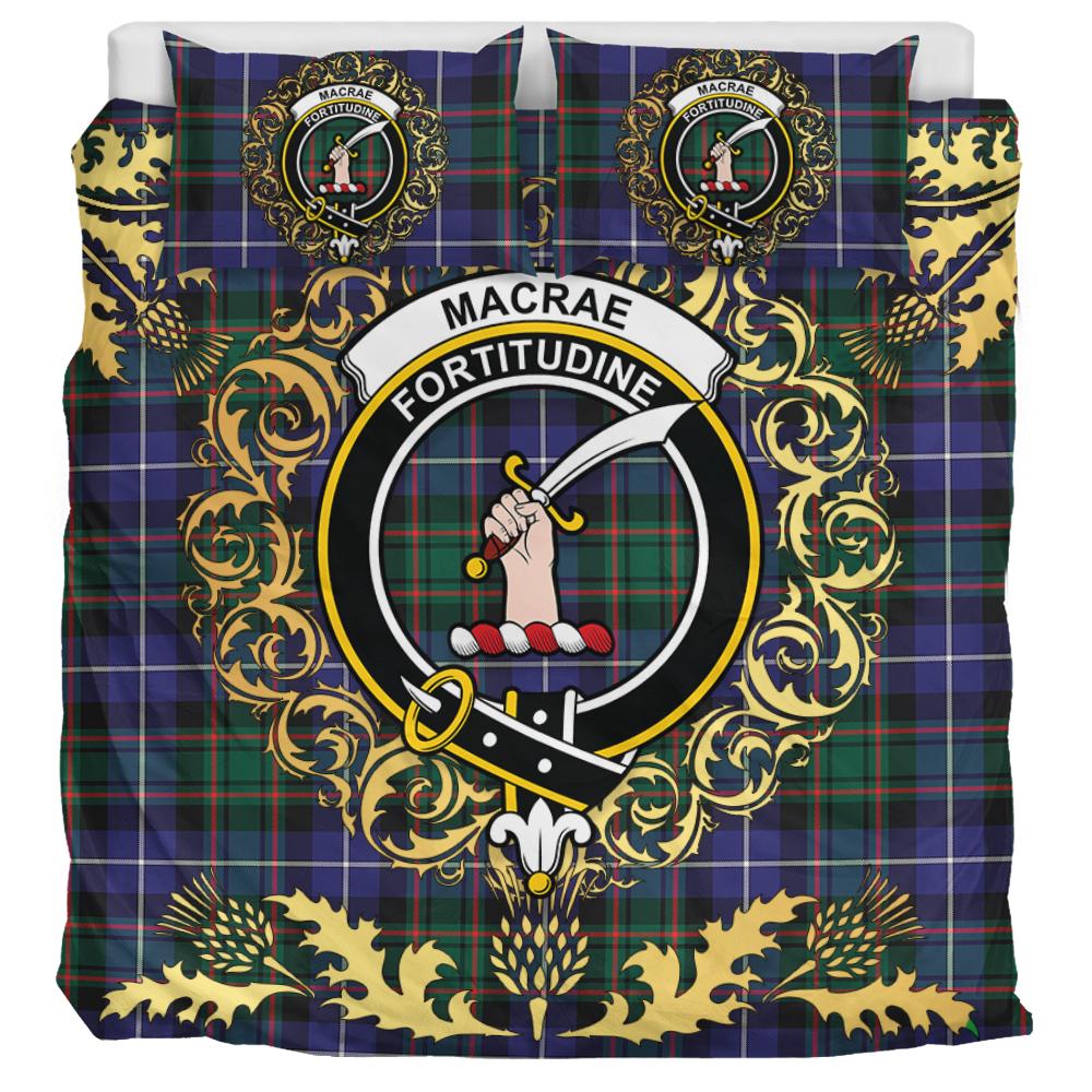 MacRae Hunting Modern Tartan Crest Bedding Set - Golden Thistle Style