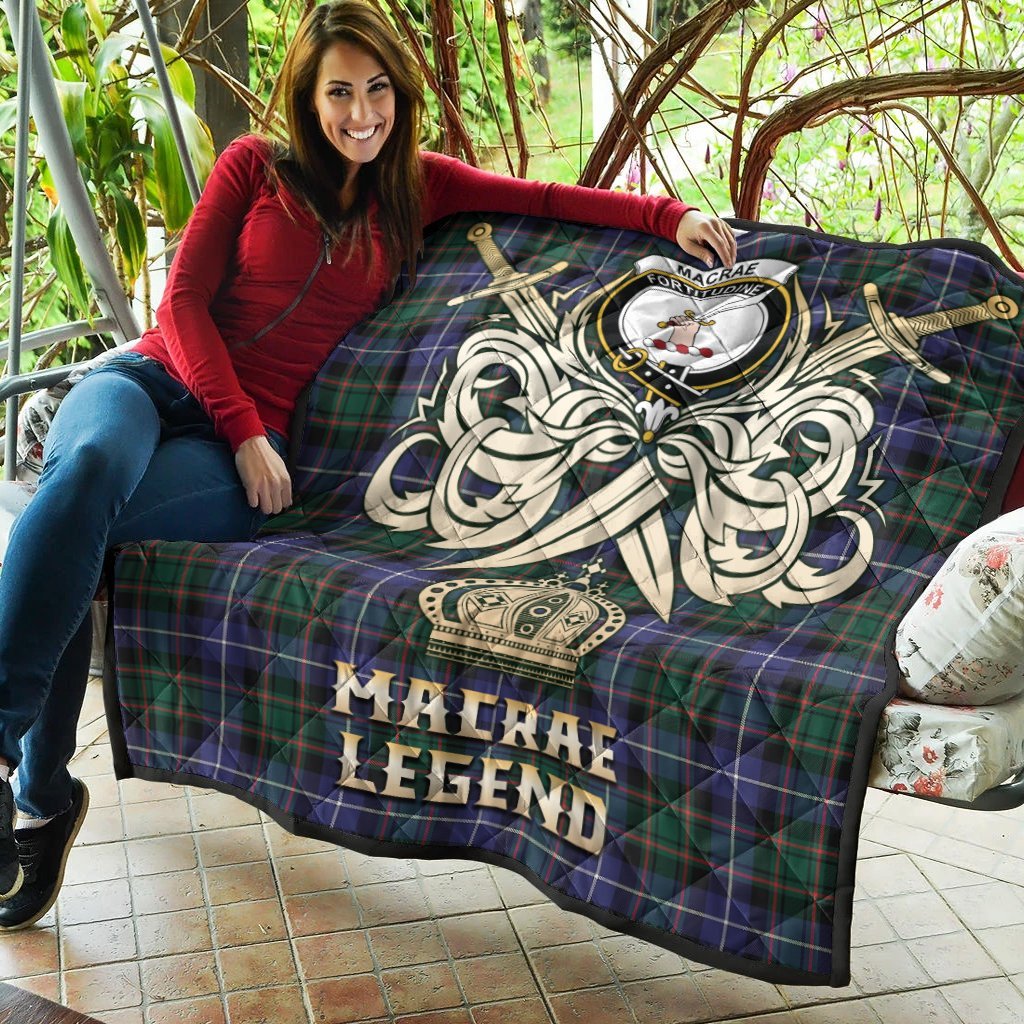 MacRae Hunting Modern Tartan Crest Legend Gold Royal Premium Quilt