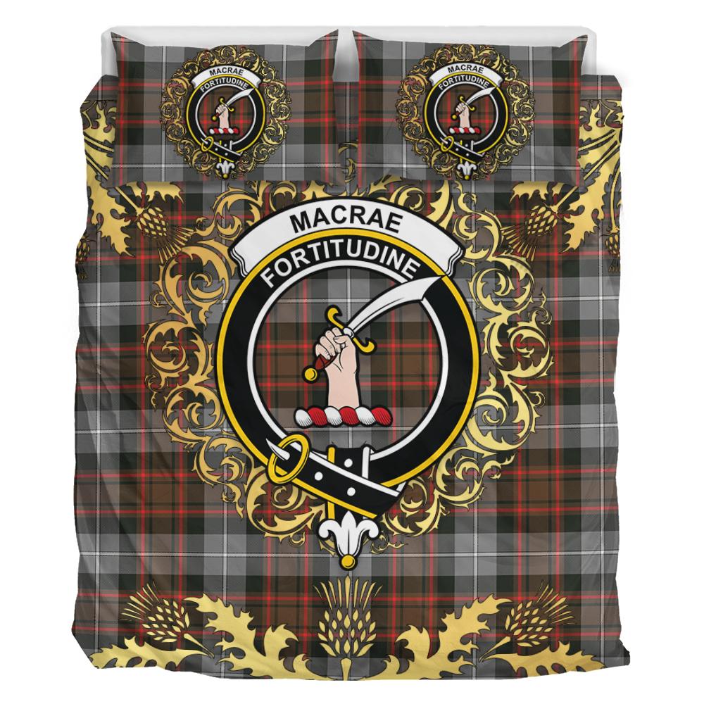 MacRae Hunting Weathered Tartan Crest Bedding Set - Golden Thistle Style