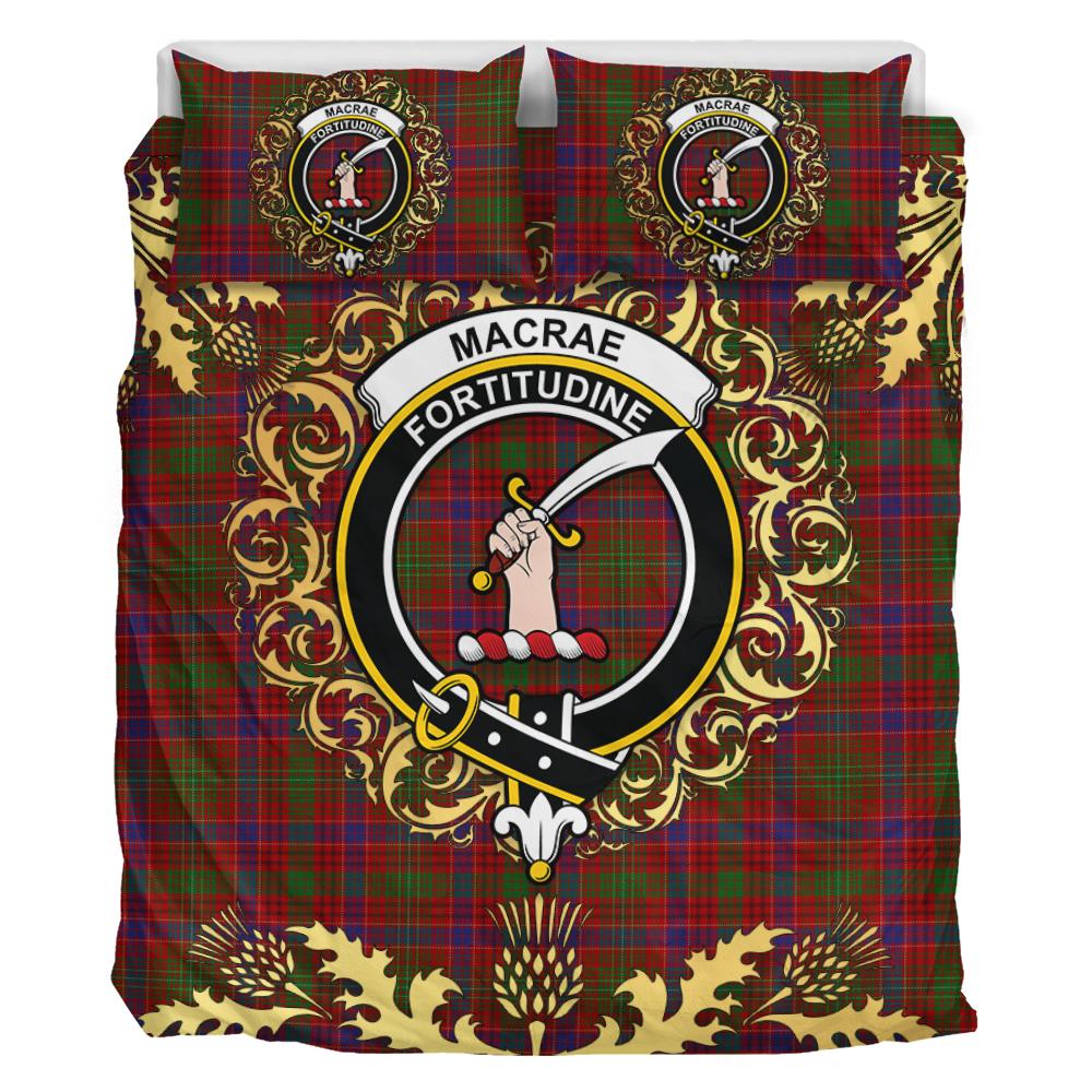 MacRae Prince Tartan Crest Bedding Set - Golden Thistle Style