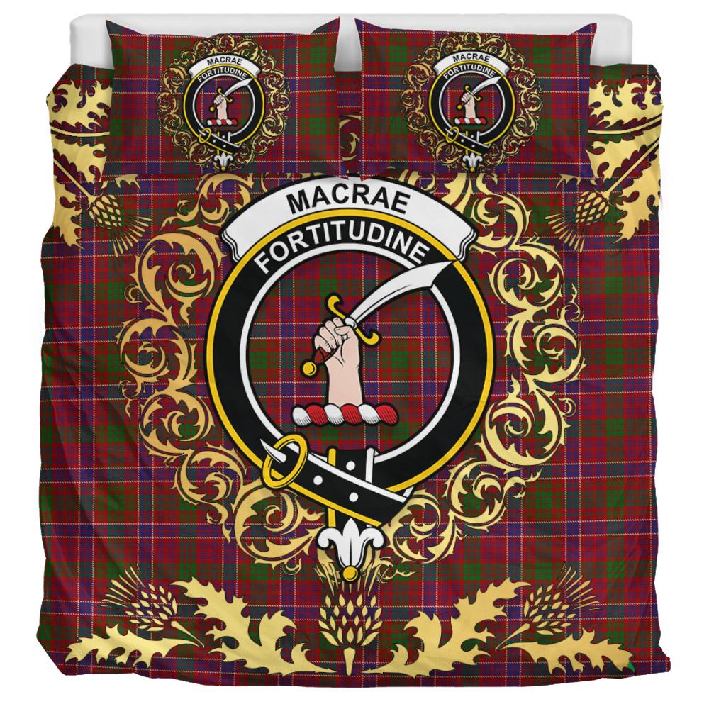 MacRae Red Tartan Crest Bedding Set - Golden Thistle Style