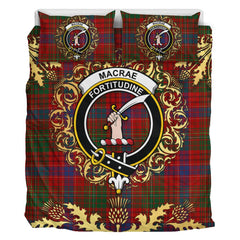 MacRae The Princes Own Tartan Crest Bedding Set - Golden Thistle Style