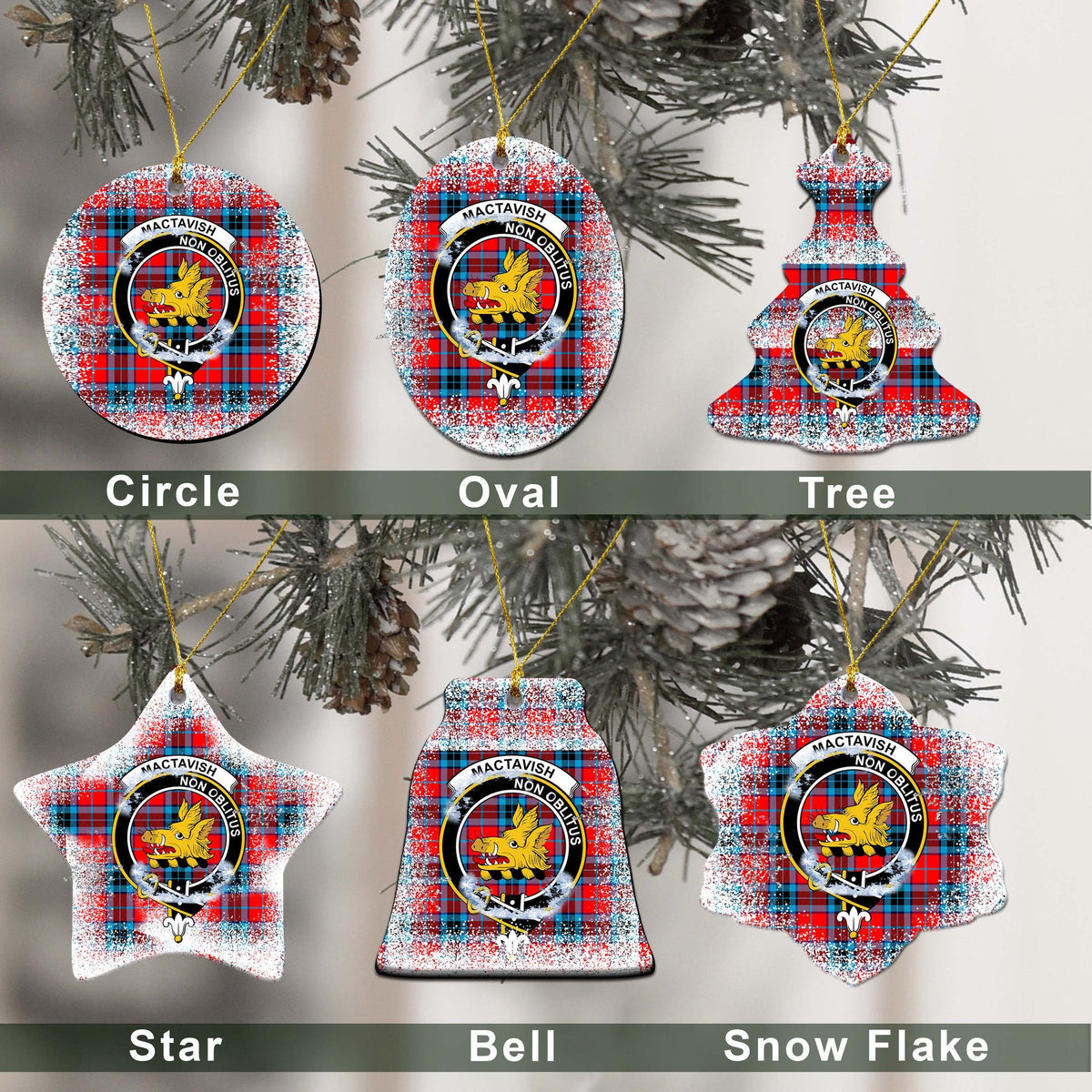 MacTavish Tartan Christmas Ceramic Ornament - Snow Style