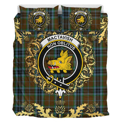MacTavish Hunting Tartan Crest Bedding Set - Golden Thistle Style