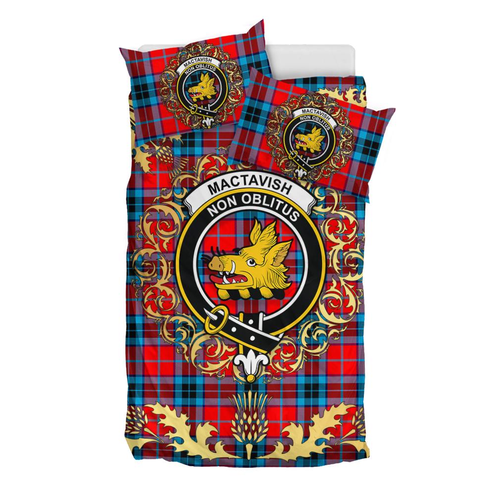 MacTavish Modern Tartan Crest Bedding Set - Golden Thistle Style