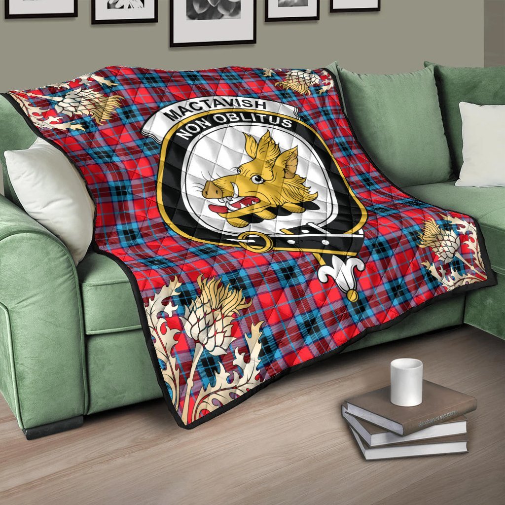 MacTavish Modern Tartan Crest Premium Quilt - Gold Thistle Style