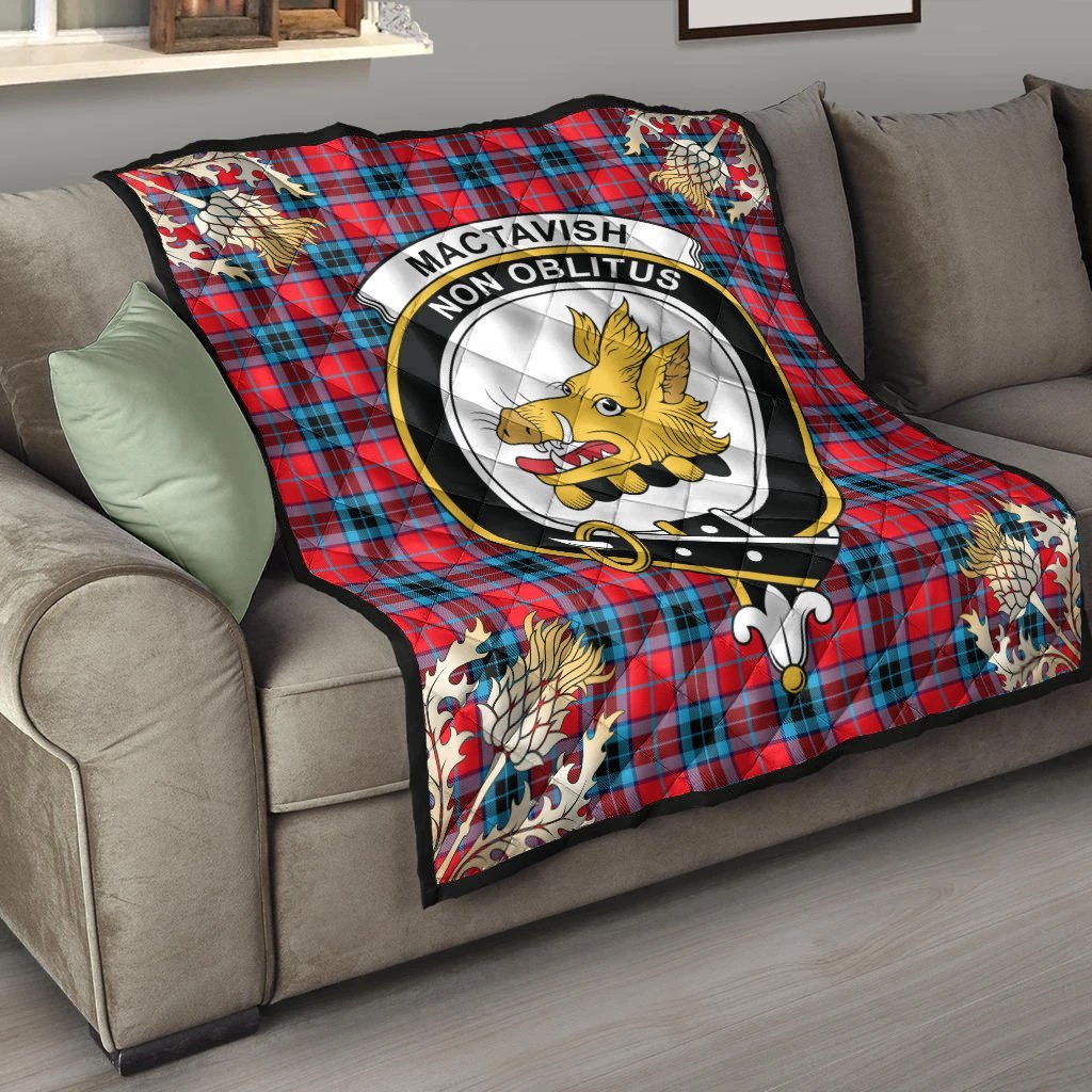 MacTavish Modern Tartan Crest Premium Quilt - Gold Thistle Style