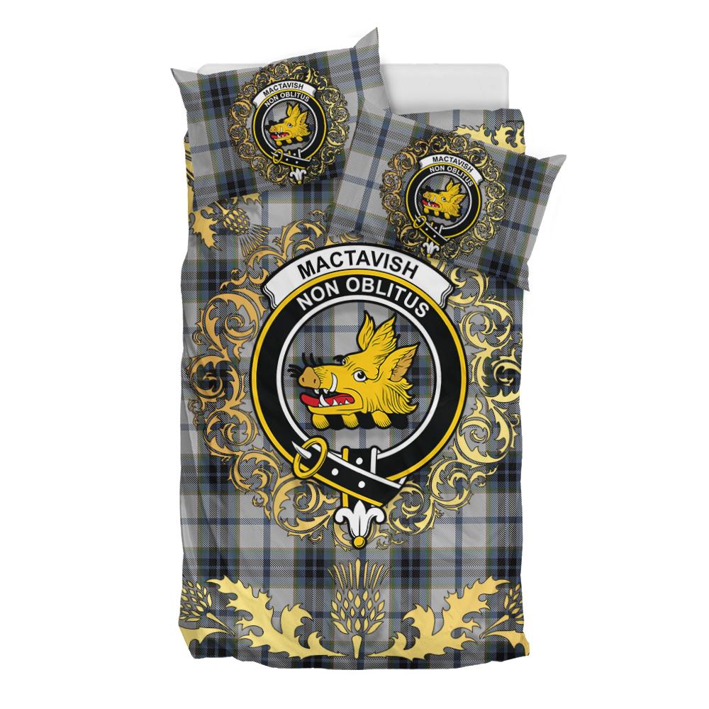 MacTavish of Dunardry Tartan Crest Bedding Set - Golden Thistle Style