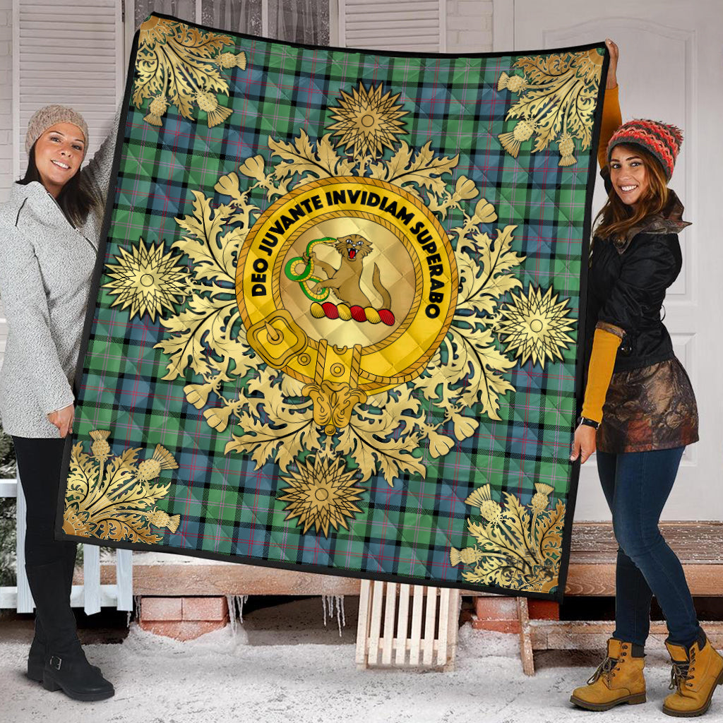 MacThomas Ancient Tartan Crest Premium Quilt - Gold Thistle Style