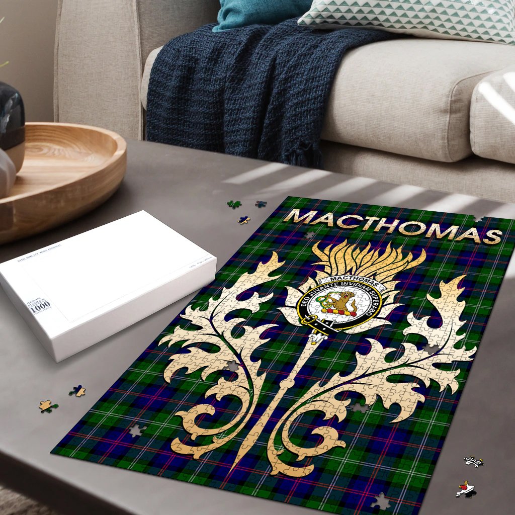 MacThomas Modern Tartan Crest Thistle Jigsaw Puzzles