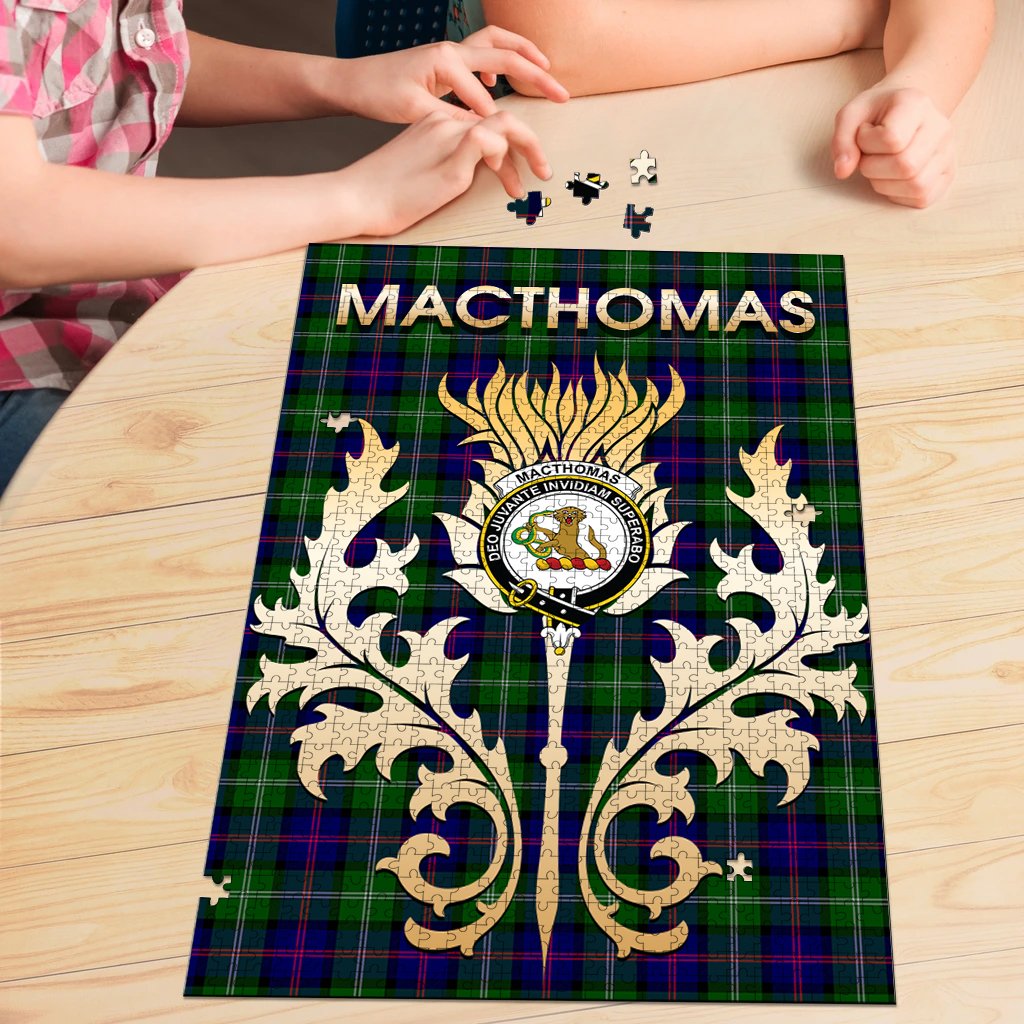 MacThomas Modern Tartan Crest Thistle Jigsaw Puzzles