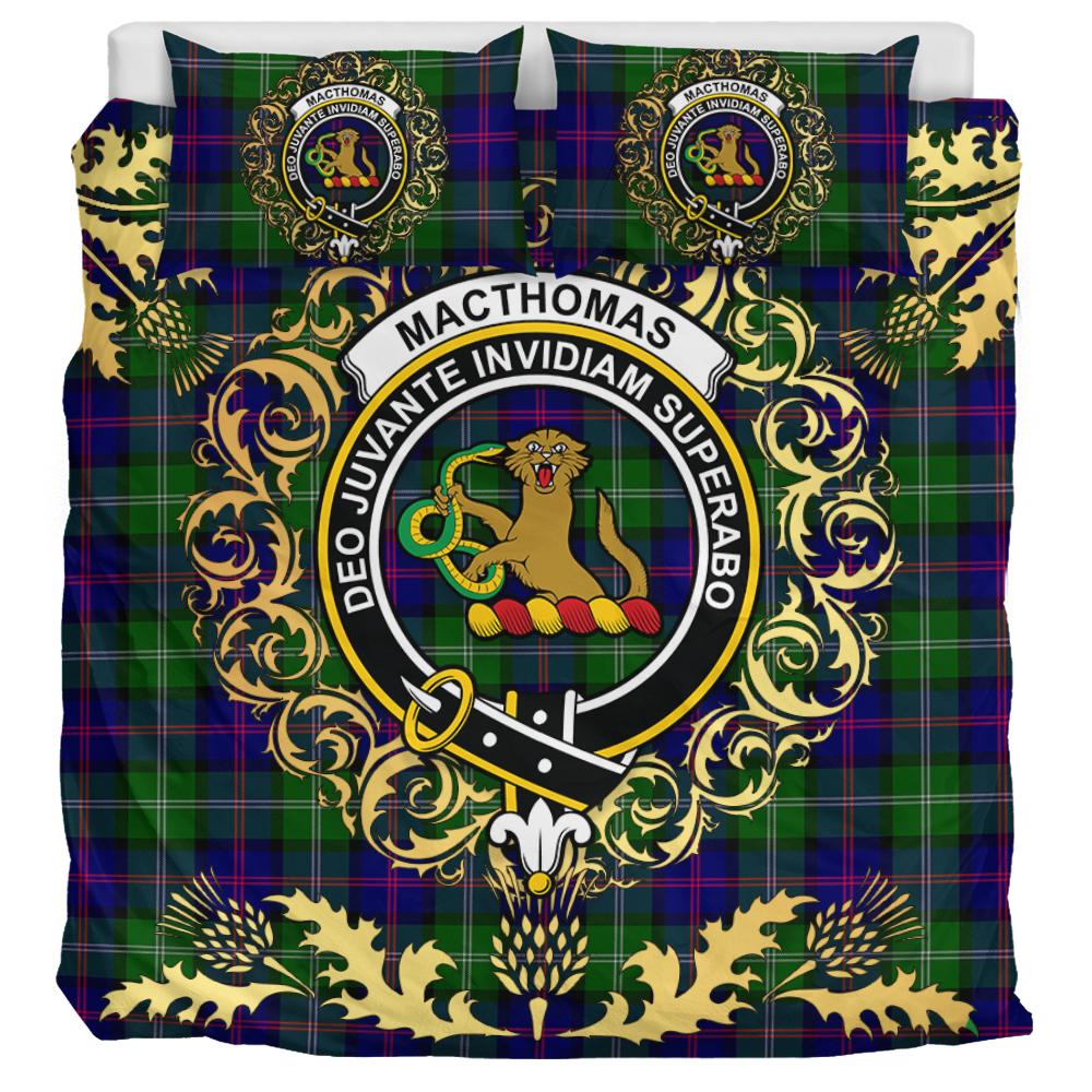 MacThomas Modern Tartan Crest Bedding Set - Golden Thistle Style