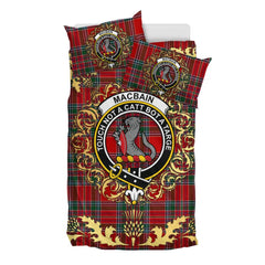 Macbain 01 Tartan Crest Bedding Set - Golden Thistle Style