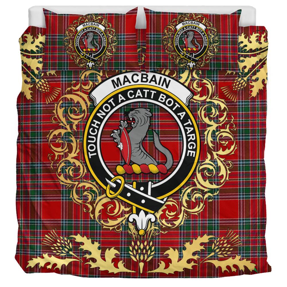 Macbain 01 Tartan Crest Bedding Set - Golden Thistle Style