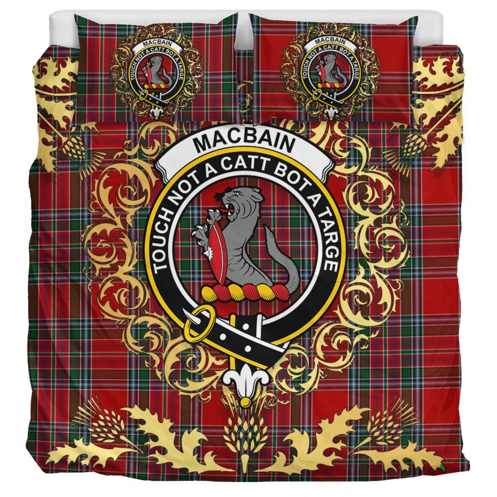 Macbain 02 Tartan Crest Bedding Set - Golden Thistle Style