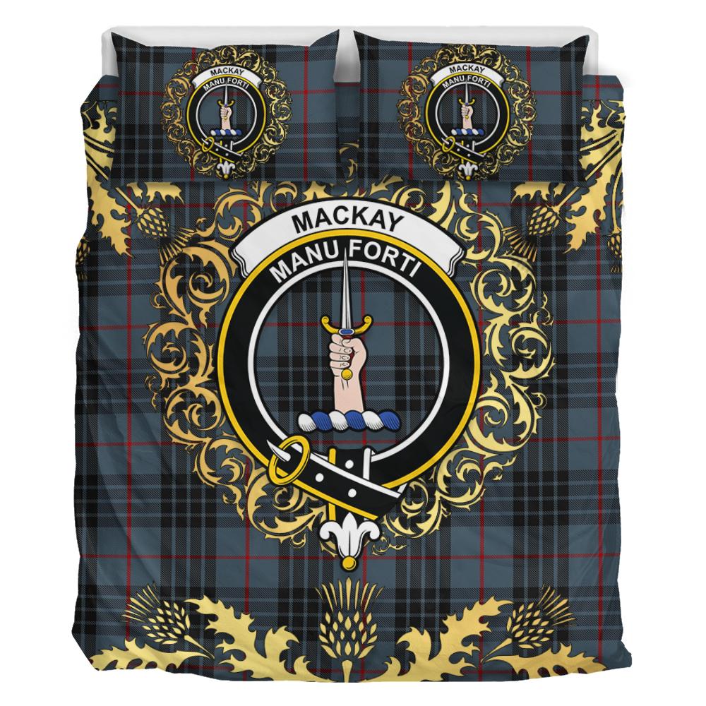 Mackay Blue 01 Tartan Crest Bedding Set - Golden Thistle Style