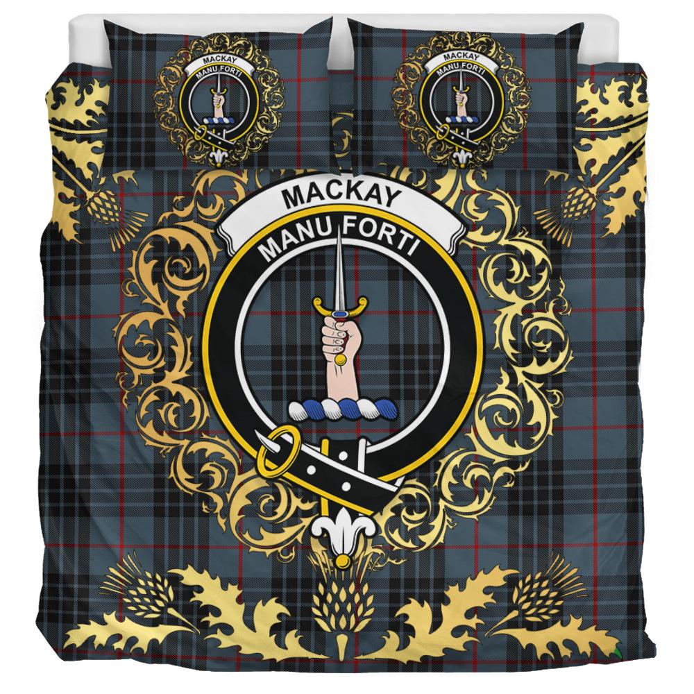 Mackay Blue 01 Tartan Crest Bedding Set - Golden Thistle Style