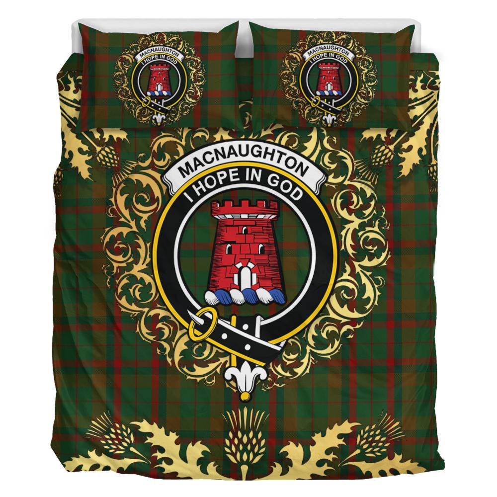 Macnaughton Hunting Tartan Crest Bedding Set - Golden Thistle Style