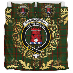 Macnaughton Hunting Tartan Crest Bedding Set - Golden Thistle Style