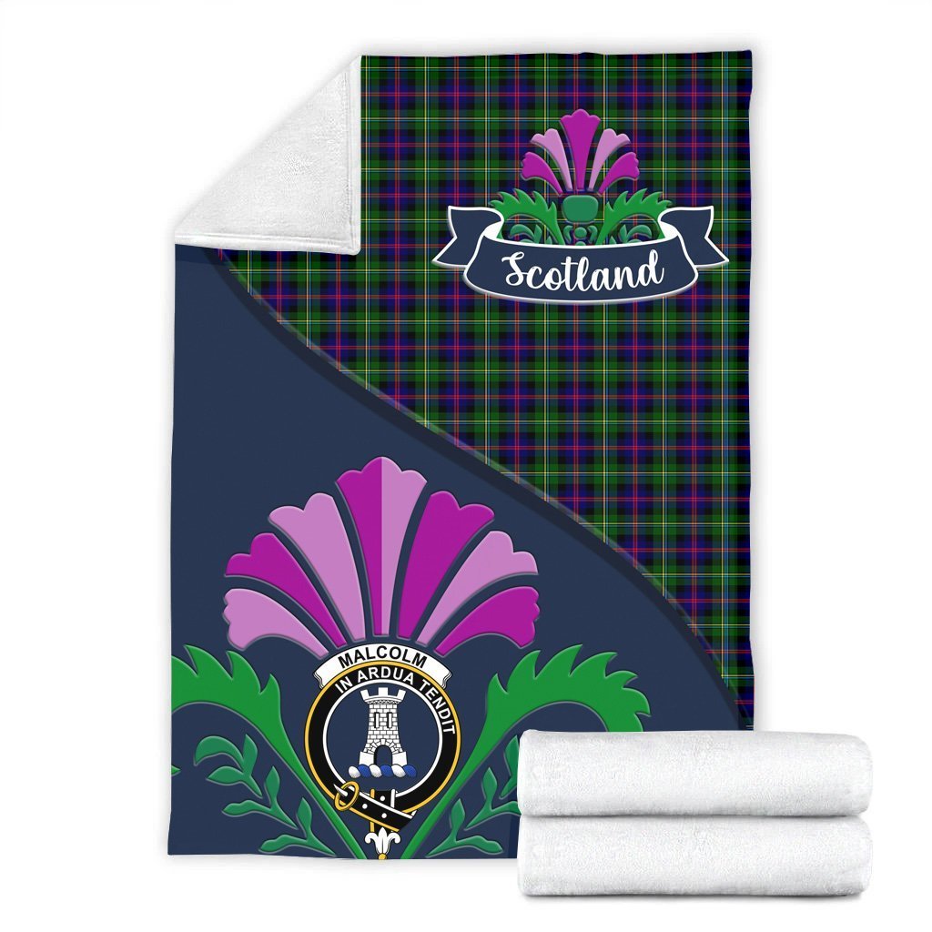 Malcolm (or MacCallum) Tartan Crest Premium Blanket - Thistle Style