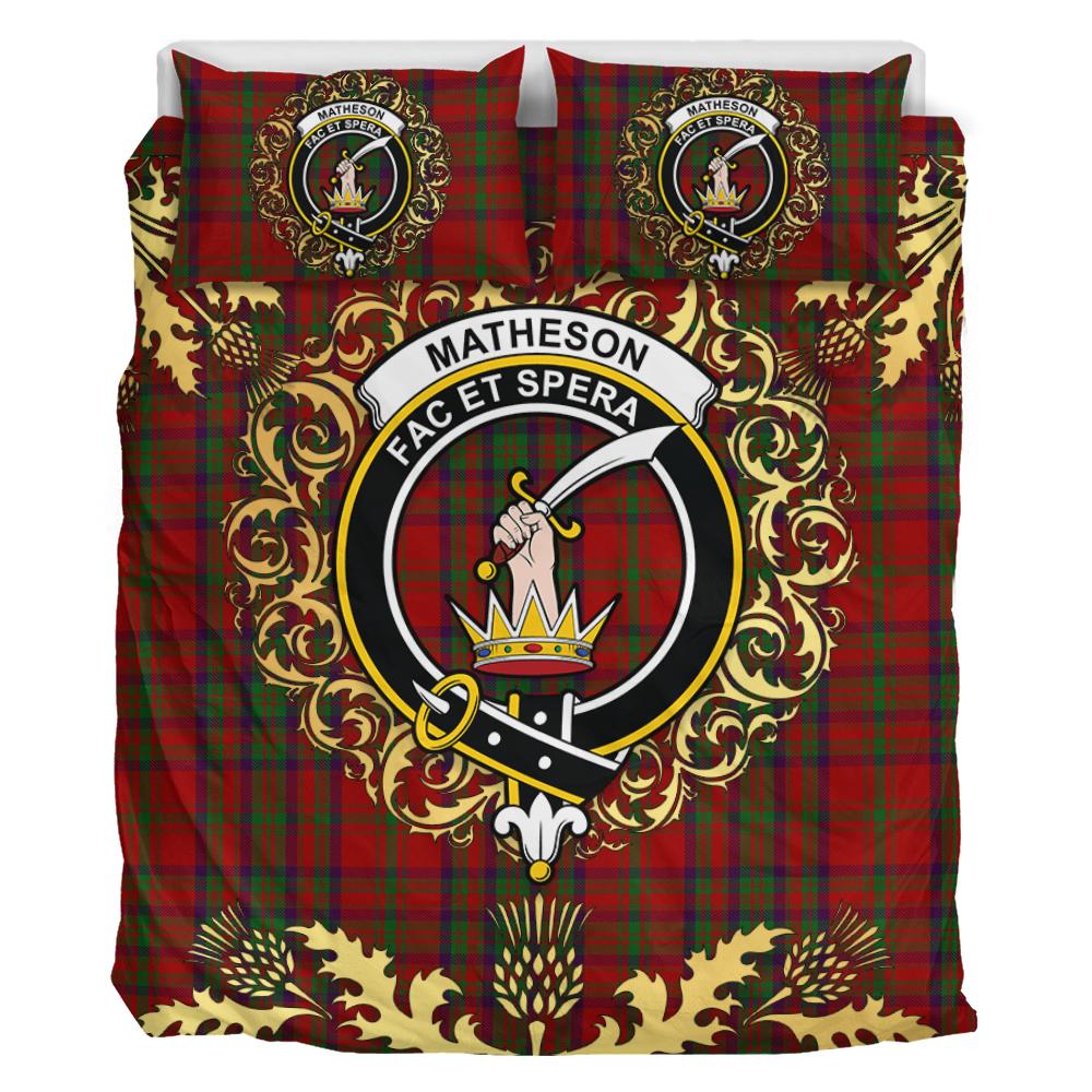 Matheson Dress Tartan Crest Bedding Set - Golden Thistle Style