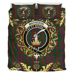 Matheson Hunting 02 Tartan Crest Bedding Set - Golden Thistle Style