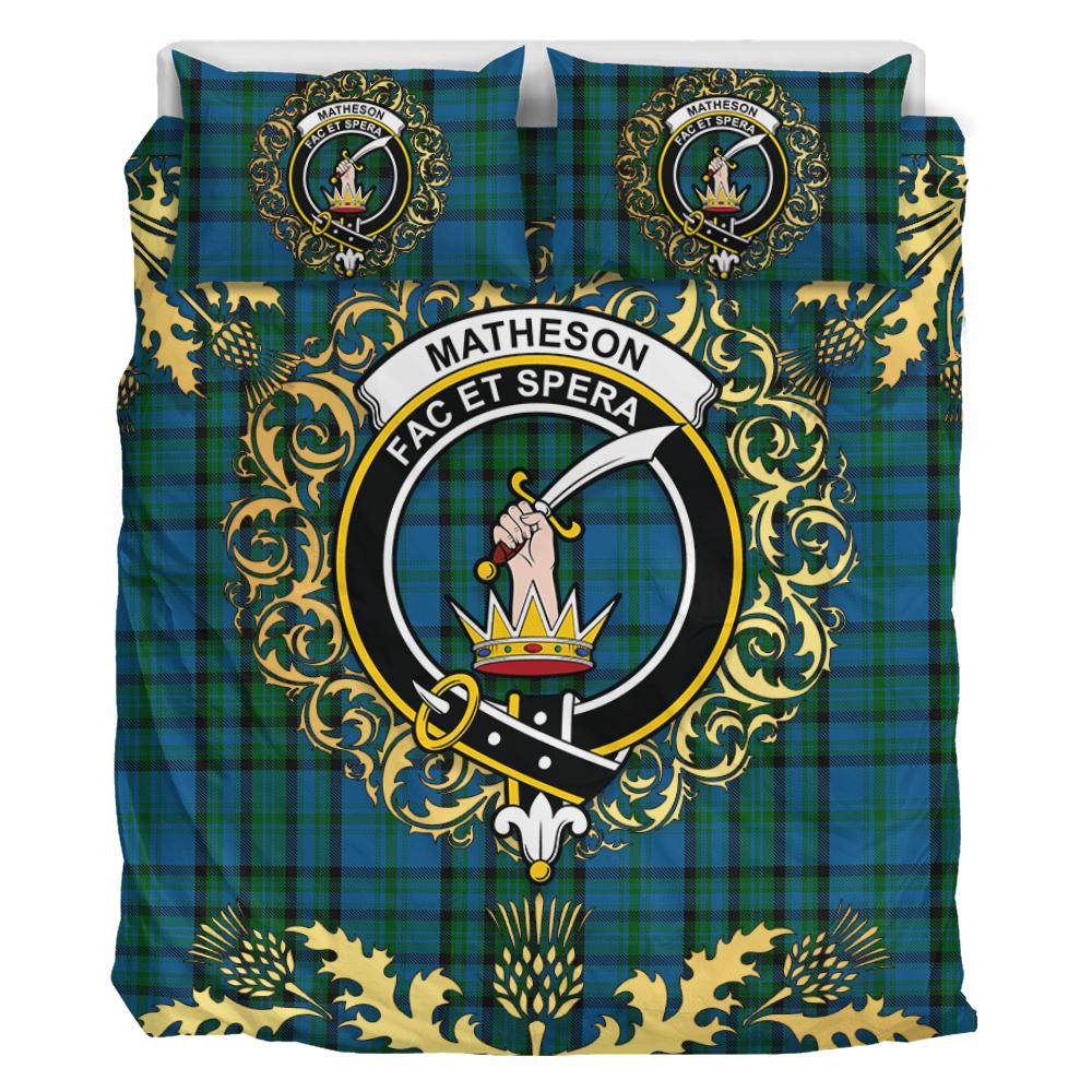 Matheson Hunting Tartan Crest Bedding Set - Golden Thistle Style