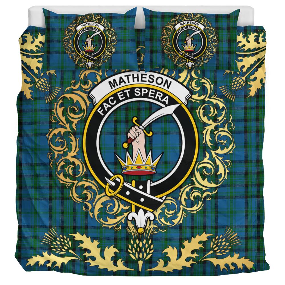 Matheson Hunting Tartan Crest Bedding Set - Golden Thistle Style