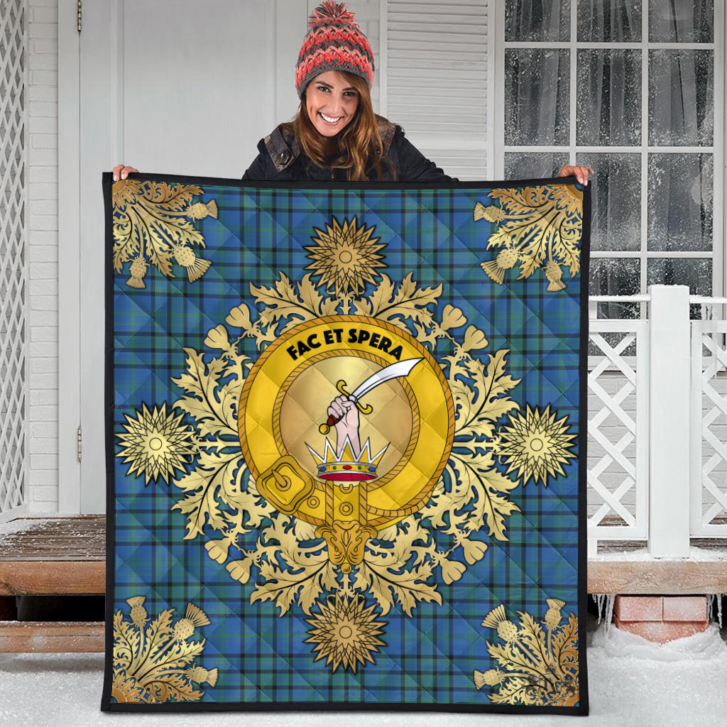 Matheson Hunting Ancient Tartan Crest Premium Quilt - Gold Thistle Style