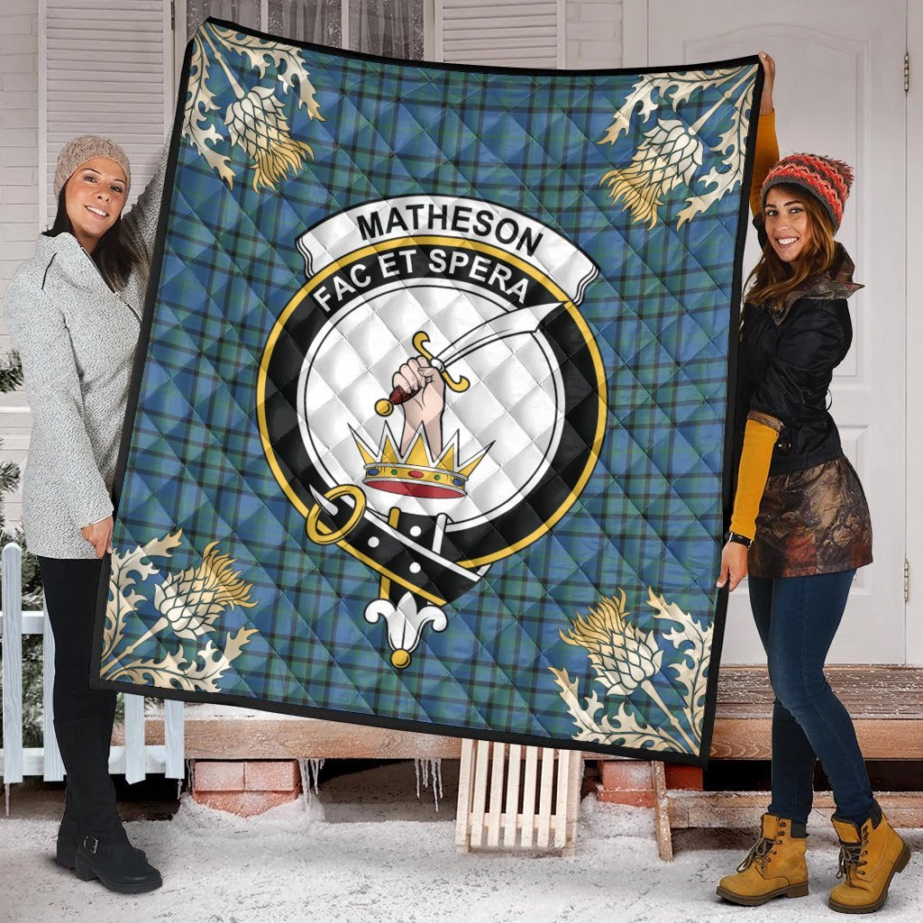 Matheson Hunting Ancient Tartan Crest Premium Quilt - Gold Thistle Style