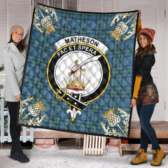 Matheson Hunting Ancient Tartan Crest Premium Quilt - Gold Thistle Style
