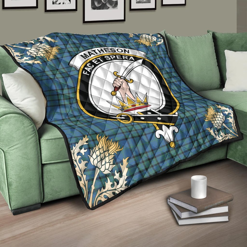 Matheson Hunting Ancient Tartan Crest Premium Quilt - Gold Thistle Style