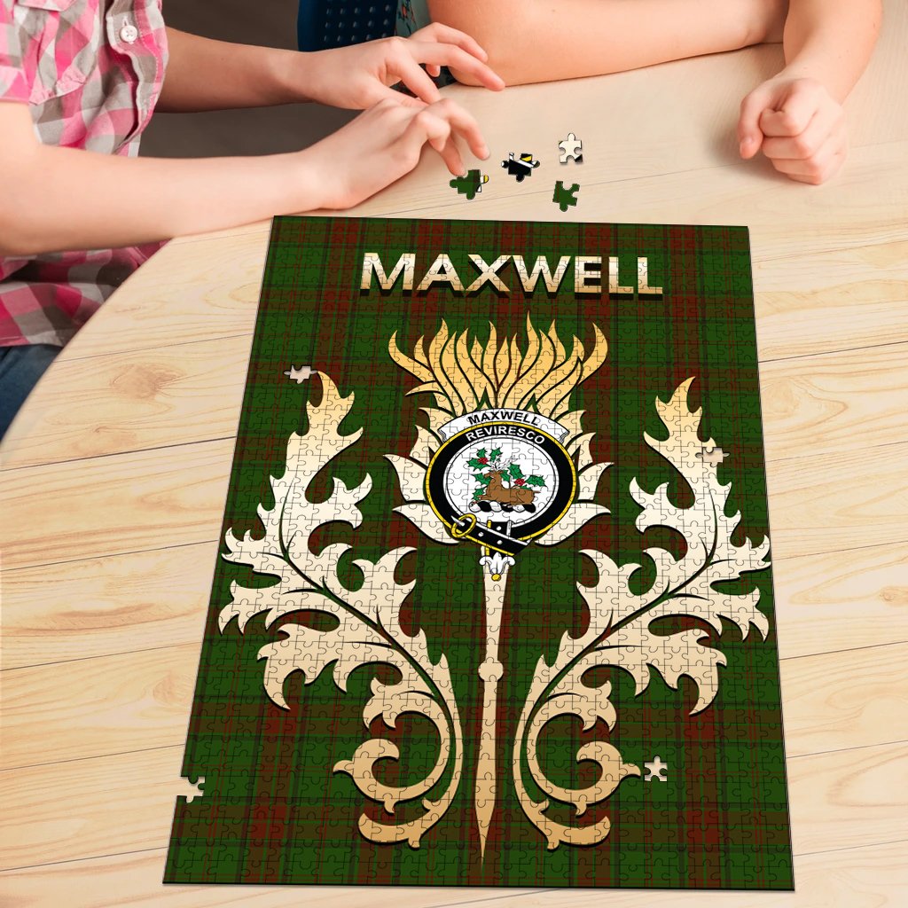 Maxwell Hunting Tartan Crest Thistle Jigsaw Puzzles