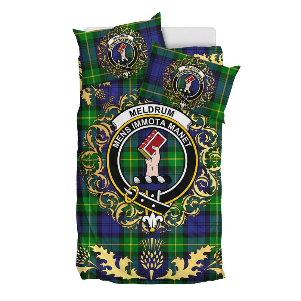 Meldrum Tartan Crest Bedding Set - Golden Thistle Style