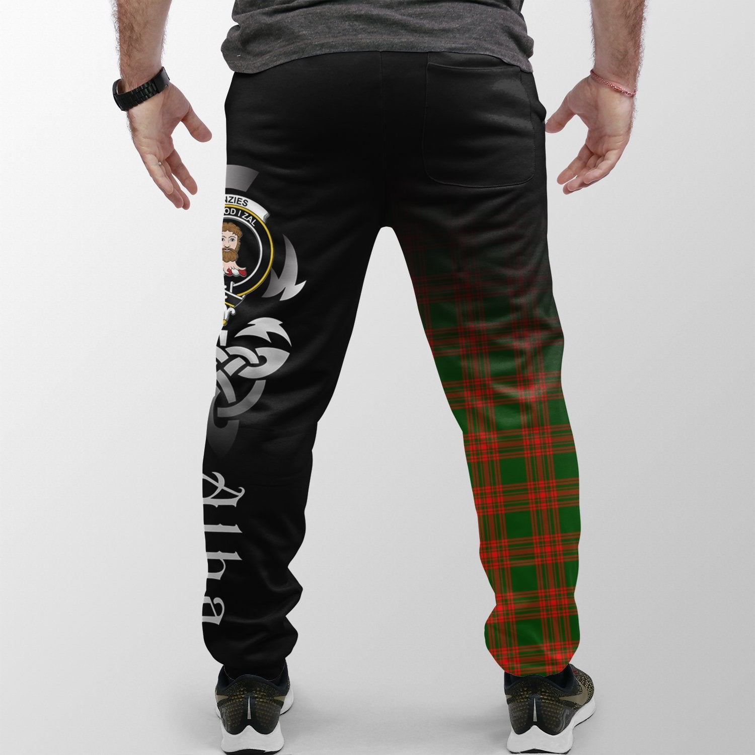 Menzies Green Modern Tartan Crest Jogger Sweatpants - Alba Celtic Style