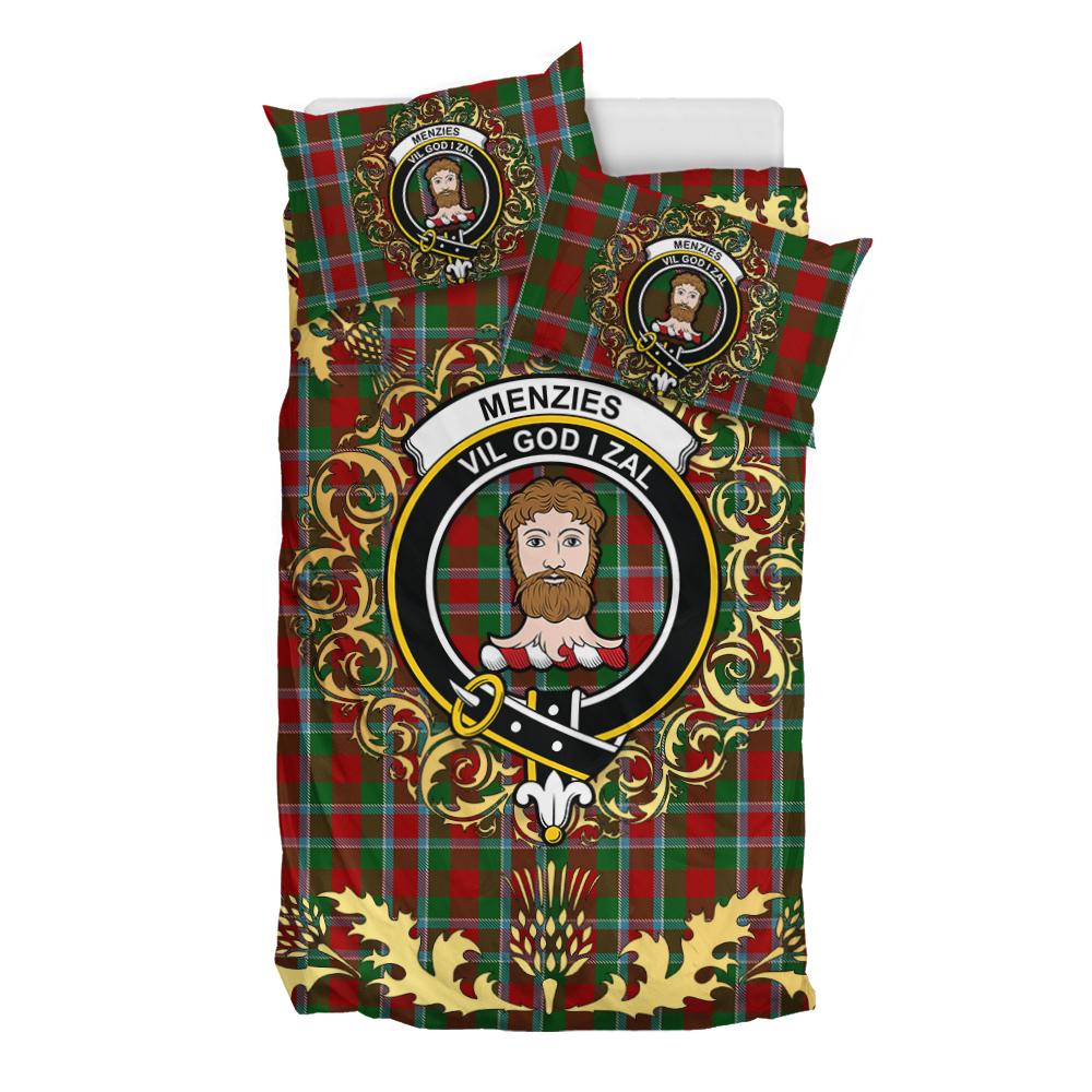 Menzies 01 Tartan Crest Bedding Set - Golden Thistle Style
