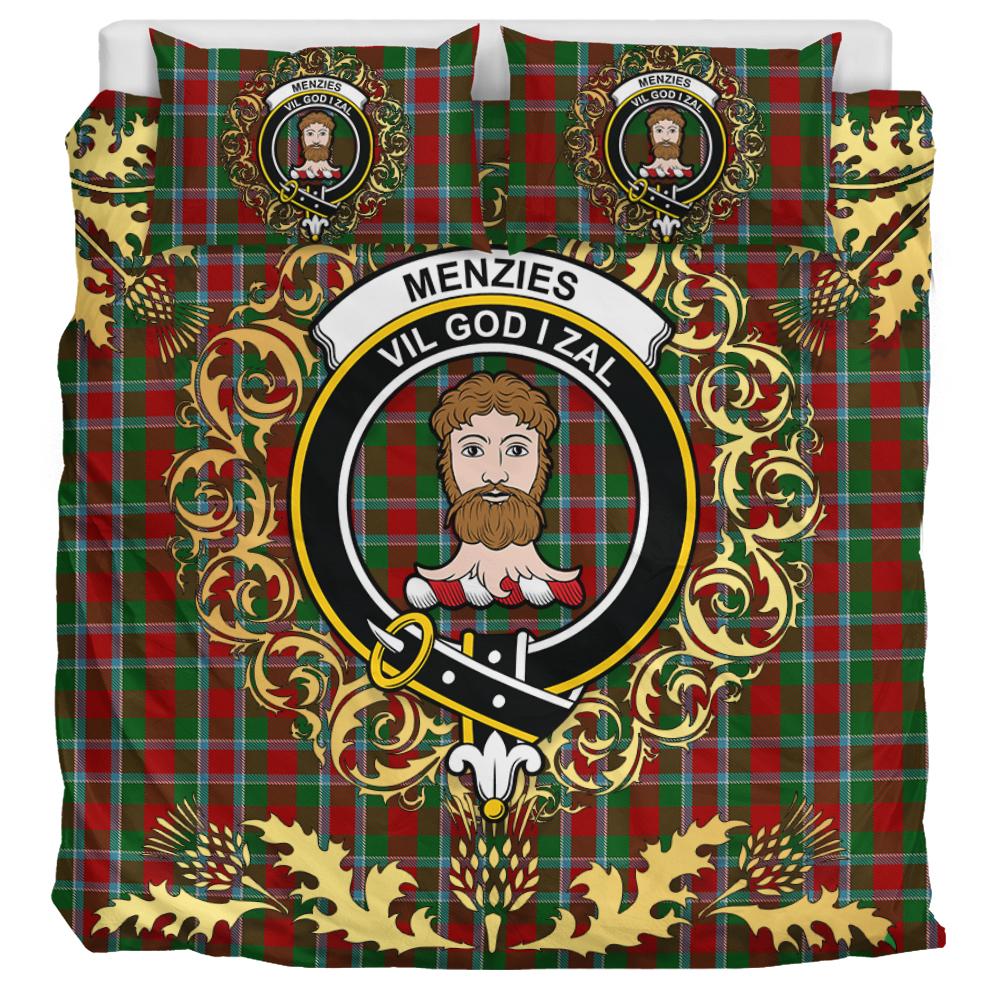 Menzies 01 Tartan Crest Bedding Set - Golden Thistle Style