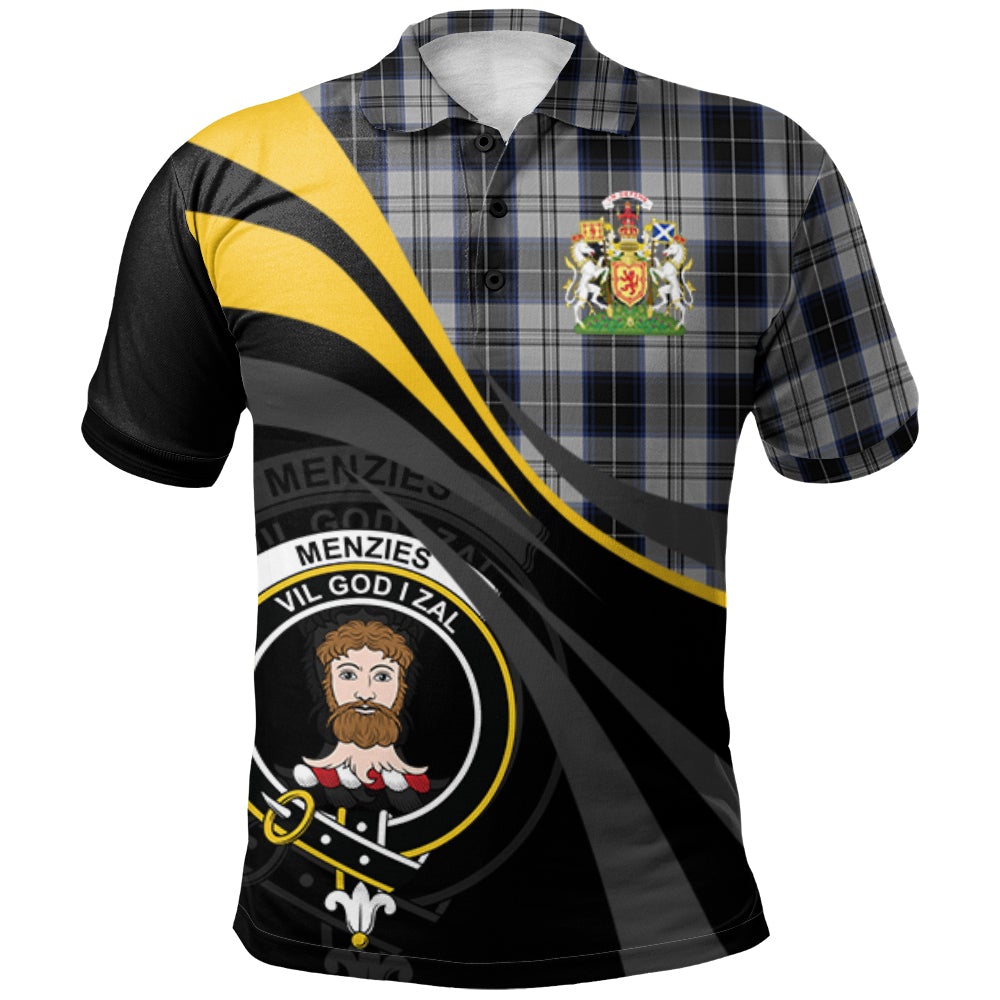 Menzies Black Dress Tartan Polo Shirt - Royal Coat Of Arms Style