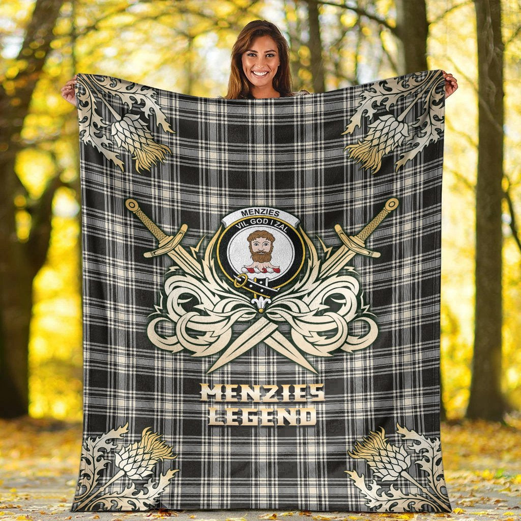 Menzies Black & White Ancient Tartan Gold Courage Symbol Blanket