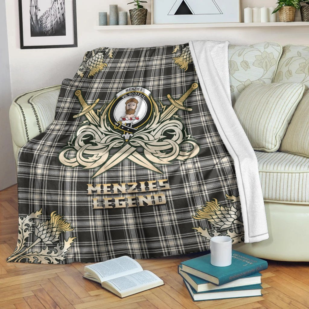 Menzies Black & White Ancient Tartan Gold Courage Symbol Blanket