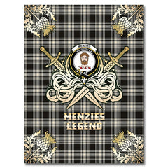 Menzies Black & White Ancient Tartan Gold Courage Symbol Blanket