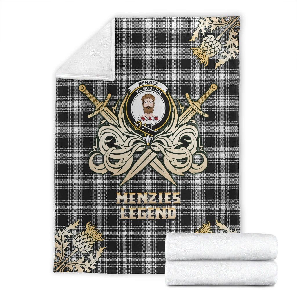 Menzies Black & White Modern Tartan Gold Courage Symbol Blanket