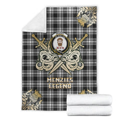 Menzies Black & White Modern Tartan Gold Courage Symbol Blanket