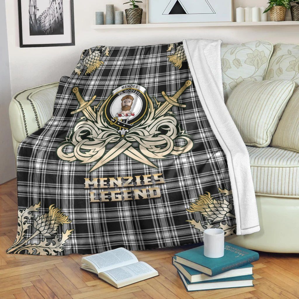 Menzies Black & White Modern Tartan Gold Courage Symbol Blanket
