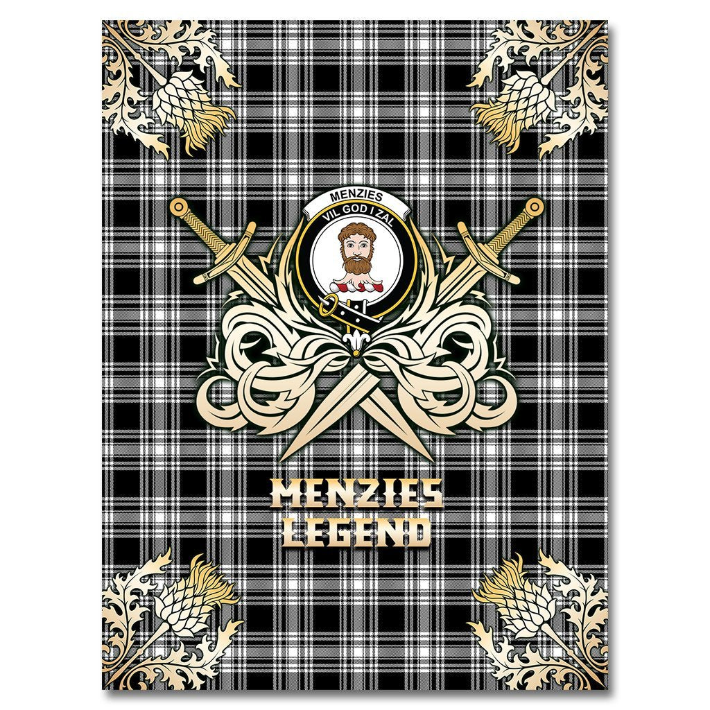 Menzies Black & White Modern Tartan Gold Courage Symbol Blanket