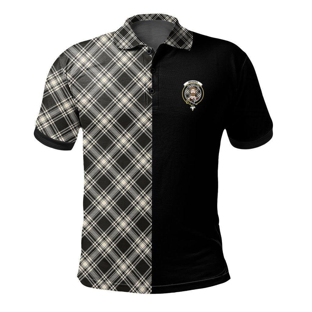 Menzies Black - White Ancient Tartan Polo Shirt Half of Me - Cross Style