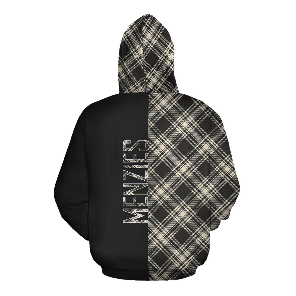 Menzies Black _ White Ancient Tartan Hoodie Half of Me - Cross Style
