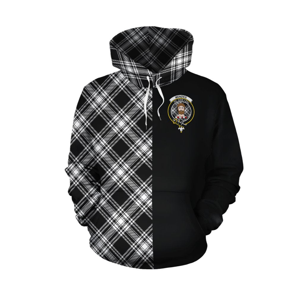 Menzies Black _ White Modern Tartan Hoodie Half of Me - Cross Style