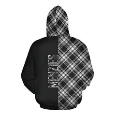 Menzies Black _ White Modern Tartan Hoodie Half of Me - Cross Style