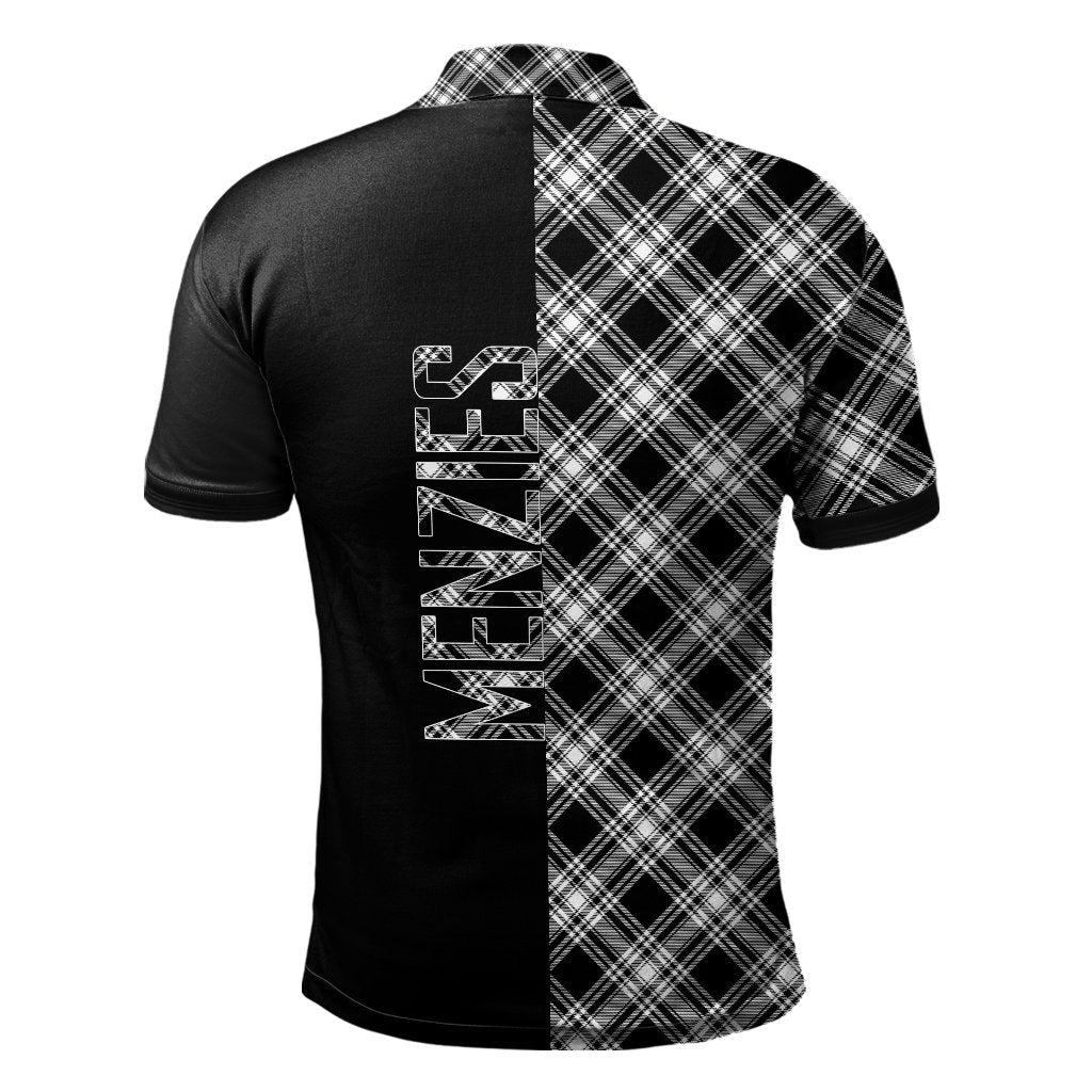 Menzies Black - White Modern Tartan Polo Shirt Half of Me - Cross Style